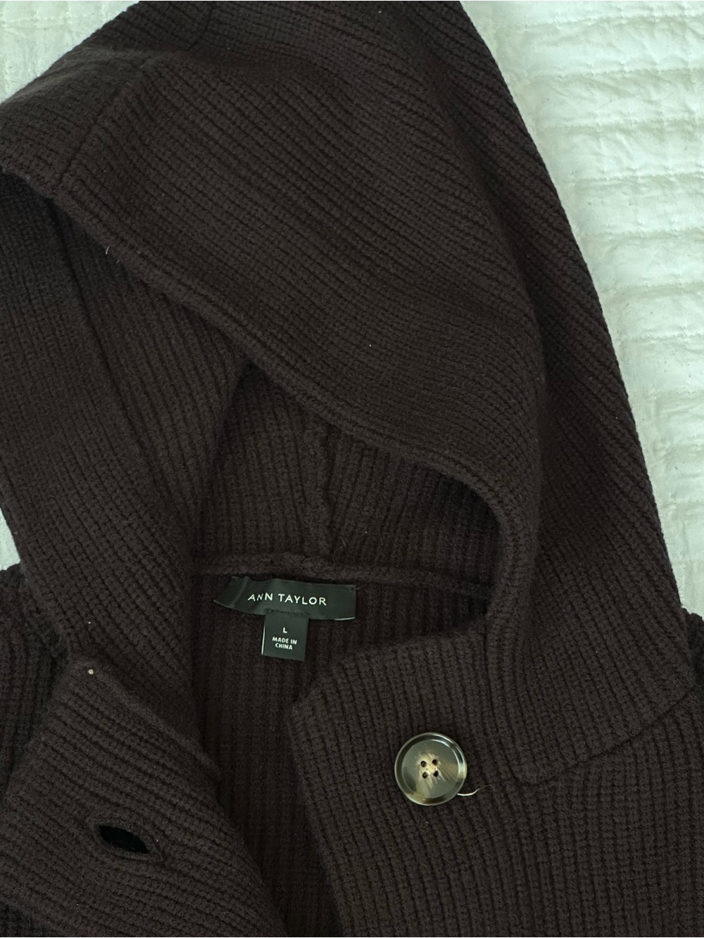 Ann Taylor Hooded long Black button Cardigan Sweater Sz L - Picture 9 of 9
